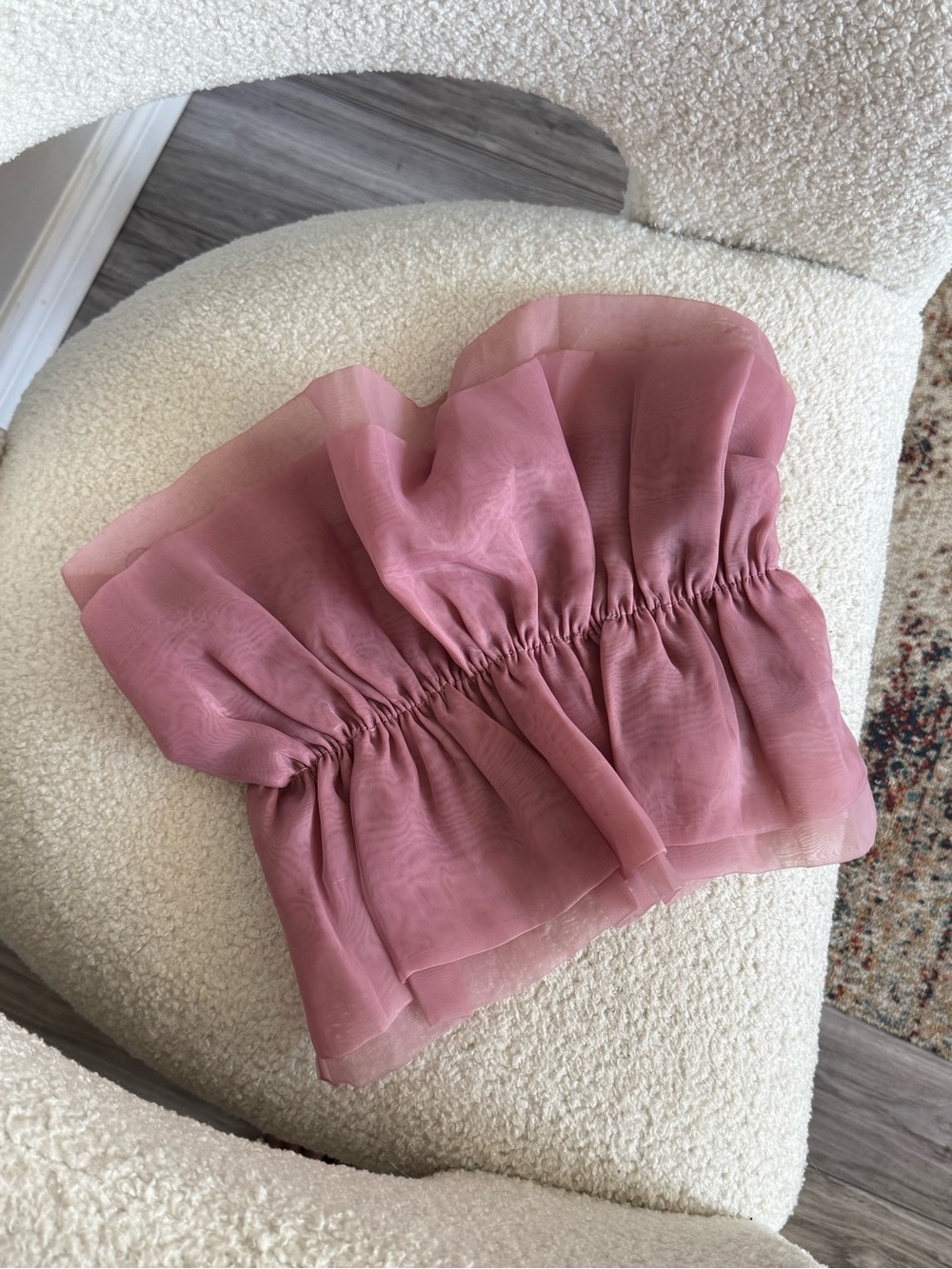 Zara Pink Ribbed Strapless Ruffle Top - Picture 3 of 3